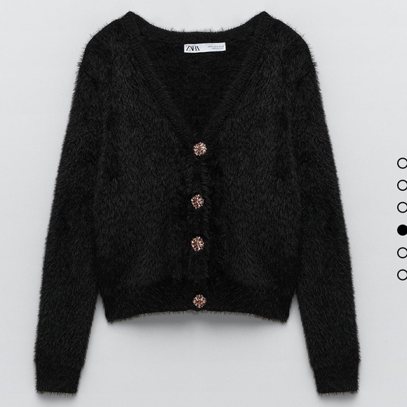 Zara faux fur cardigan black jewel button large - Picture 1 of 6